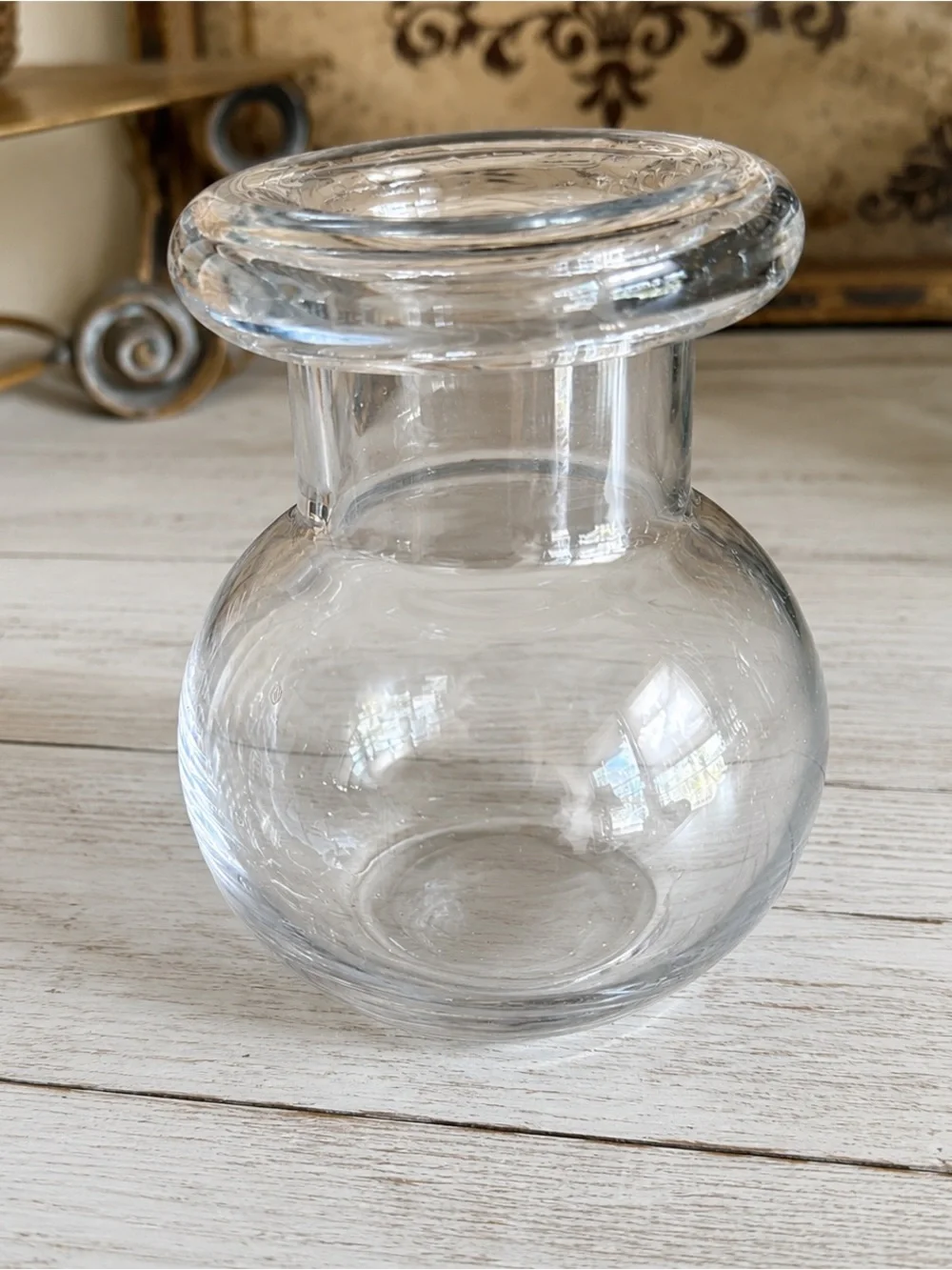 Vintage Clear Glass Hyacinth Bulb Forcing Vase Rolled Rim 4.75”
